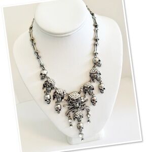 Skull and Crossbones Rhinestone Goth Necklace